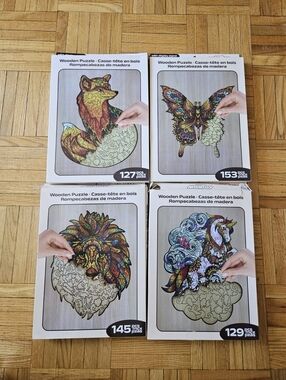 🦄Wooden Animal & Myth 4 Puzzle Set With Stands🦋